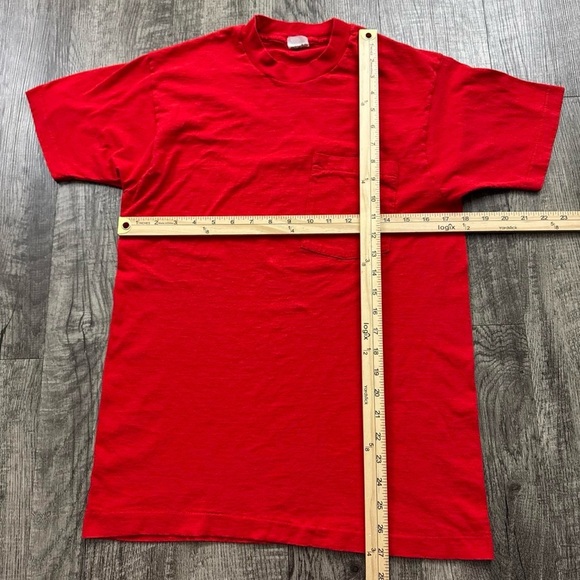 Vintage 80s Blank Tee Single Stitch Pocket Selvedge T Shirt Red - Picture 3 of 7